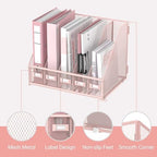 SUPEASY Desk Organizers Metal Desk Magazine File Holder with 5 Vertical Compartments Rack File Organizer for Office Desktop, Classroom, Home Workspace, Pink Plus - Image 4