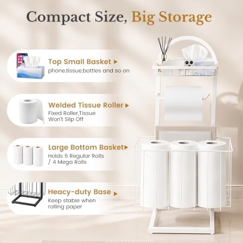 Toilet Paper Holder Stand Freestanding with Storage Basket for Bathroom - Image 6