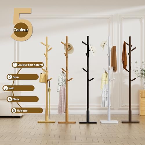 Solid Wood Square Base Coat Rack, Free Standing Hall Coat Tree with 8 Hooks（+2 spare for Coats, Hats, Bags, Purses, for Entryway, Hallway, Rubberwood Hooks,Base and Pole,(Square Base, White) - Image 6