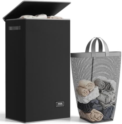 SOLEDI 100L Laundry Hamper with Lid, Large Collapsible Laundry Basket by SOLEDI