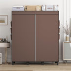 Portable Non-Woven Fabric Wardrobe, 3 Hanging Rods & Multi Tier Storage Shelves, 18 Side Pockets Clothes Closet Organizer, 130×45×172cm for Bedroom Dorm Living Room (Coffee) - Image 6