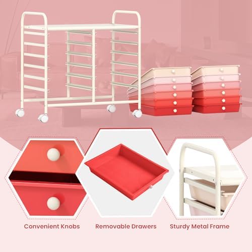 COSTWAY 12-Drawer Rolling Storage Cart, Utility Storage Organizer Cart - Image 5