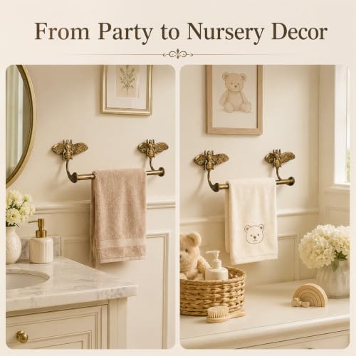 12 in Bee Antique Brass Towel Bar Vintage Gold Bathroom Towel Rack - Image 5