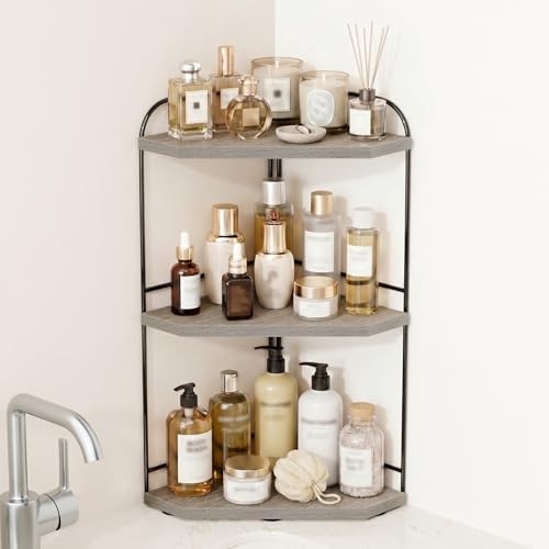 Corner Bathroom Counter Organizer, 3-Tier Wood Countertop Organizer by Unknown