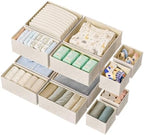 12 Pack Drawer Organizer for Baby Clothes, Linen Fabric Nursery Organizer for Baby Diaper, Collapsible Deep Fabric Drawer Organizer with Zipper for Socks, Bra, Towels, Ties, Beige by ActCosy