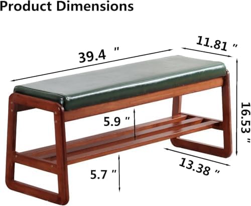 2-Tier Solid Wood Shoe Rack Bench for Entryway, Green, 39.4inches - Image 2