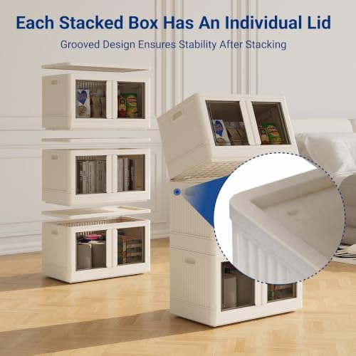 FLEXIMOUNTS 152 QT Stackable Plastic Storage Bins With Lids, Milky White - Image 4