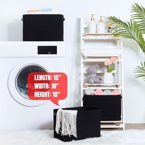 MINTWOOD Design 3-Pack Storage Baskets for Shelves, Decorative Baskets for Organizing, Woven Baskets for Storage, Book Basket Cube Bin Box, Pantry Closet, Shoe Organizer, Black / Black - Image 6