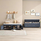 HOMEFORT 54.4" Shoe Bench with Lift Top Storage, Entryway Bench with Cushioned Seat, Wooden End of Bed Bench, Shoe Cabinet Bench with Hidden Storage Space, for Bedroom, Hallway,Blue - Image 5