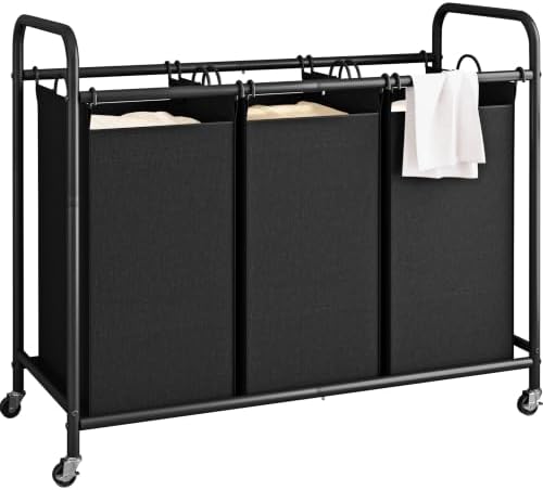 LINZINAR 3 Section Laundry Hamper, Black Laundry Basket 135L Laundry Sorter by LINZINAR