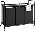 LINZINAR 3 Section Laundry Hamper, Black Laundry Basket 135L Laundry Sorter by LINZINAR