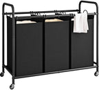 LINZINAR 3 Section Laundry Hamper, Black Laundry Basket 135L Laundry Sorter by LINZINAR