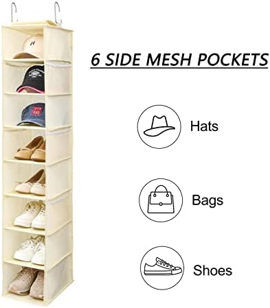 Berdeng Hanging Shoe Organizer for Closet with Side Mesh Pockets，Hat Racks for Baseball Caps，Shoe and Hat Holder & Storage，8-Shelf，Beige，2 Pack - Image 5