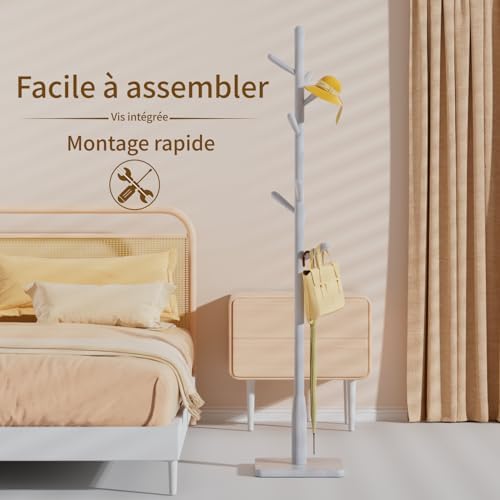 Solid Wood Square Base Coat Rack, Free Standing Hall Coat Tree with 8 Hooks（+2 spare for Coats, Hats, Bags, Purses, for Entryway, Hallway, Rubberwood Hooks,Base and Pole,(Square Base, White) - Image 4