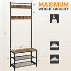 Yaheetech 3-in-1 Hall Tree with Bench, Shoe Rack for Mudroom, Rustic Brown - Image 3