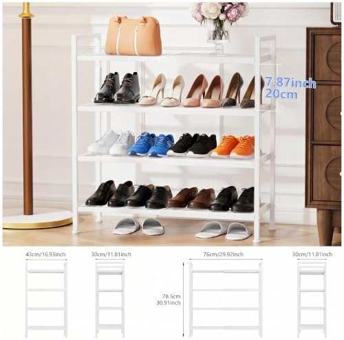 Expandable Shoe Rack for Closet, Entryway, Shoe Storage, 4-Tier, White - Image 3