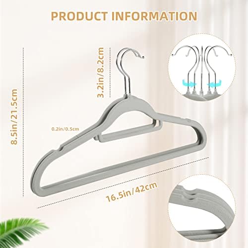 20 Pack of Grey Velvet Non-Slip Suit Hangers with 360°Swivel Hook - Heavy Duty, Space Saving, and Perfect for Adult Clothing. - Image 2
