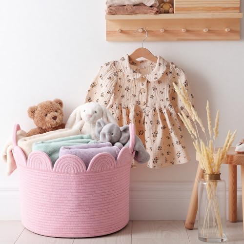 LemonRoad Round Woven Basket Pink, 16" L X 16" W X 14" H - Image 6
