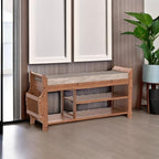 PETKABOO Shoe Bench with Hidden Drawer and Side Holder, 2 Tier Entryway Bench with Storage 39.4 in, Bamboo Shoe Rack with Cushion for Entryway Hallway Living Room Bedroom - Image 5
