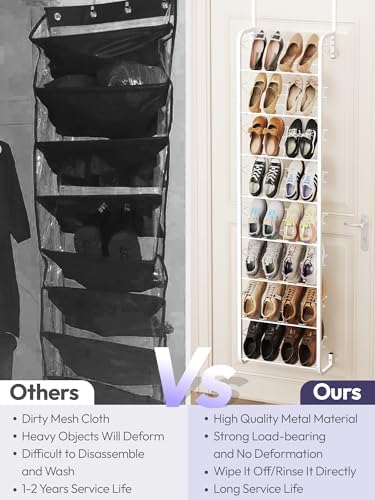 SWTYMIKI Over the Door Shoe Organizer - 8 Tier Wall Mount Shoe Rack for Door Storage- Heavy Duty Metal Hanging Shoes Shelf for Flats, Heels, Sneakers, Boots White - Image 5