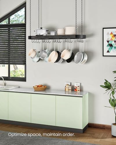 CHOEZON 39.4-Inch Hanging Pot Rack, Space-Saving Pot Hanger for Kitchen, Ceiling Pan Hanging Rack with 16 Detachable S Hooks, Sturdy Metal Frame, Industrial Style, Charcoal Black and Black TPR10BC - Image 4