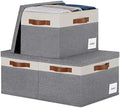 Large Storage Bins with Lids, Foldable Fabric Storage Baskets with Lids, Sturdy Storage Boxes with Labels and 3 PU Handles for Closet Home Bedroom Office (26L, 3 Packs, Grey&White) by PFFVRP
