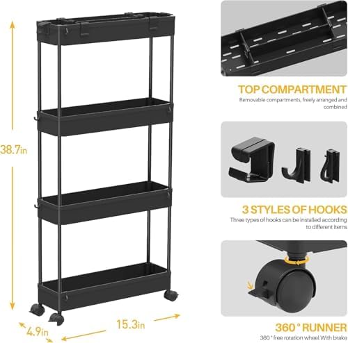 SPACELEAD Slim Storage Cart(2 Pack),4-Tier Rolling Utility Organizer - Image 2