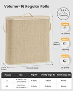 Bamboo Toilet Paper Storage Basket with Lid & Handle - 32L Large Capacity Handwoven Bathroom Organizer for 16 Rolls - Sturdy Stand Holder for Toilet Paper Organization, Light Natural - Image 3