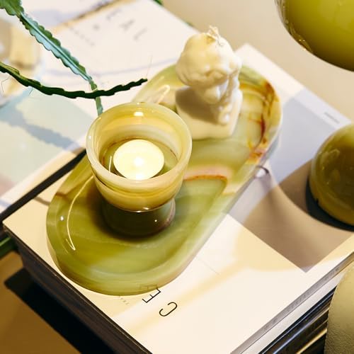 Natural Marble Decorative Tray, 9.8”x4.4”, White Orange - Image 2