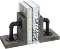 MyGift Book Ends Decorative for Shelves, Office Bookends for Heavy Books, Book Holder L-Shaped Stand Desktop, Vintage Gray Wood with Realistic Industrial Pipe Design by MyGiftHome