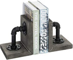 MyGift Book Ends Decorative for Shelves, Office Bookends for Heavy Books, Book Holder L-Shaped Stand Desktop, Vintage Gray Wood with Realistic Industrial Pipe Design by MyGiftHome