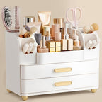 HBlife Makeup Organizer for Vanity with Brush Holder, Large Bathroom Countertop Cosmetic Organizer Skin Care Storage, Easy to Store Lipsticks, Nail Polishes, Perfumes, Eyeshadow Palettes, All White by HBlife