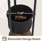 Hoctieon Coat Rack Freestanding, Round Coat Rack with 3 Wooden Shelves and 1 Fabric Basket, Metal Clothes Tree with 5 Hooks, Coat Hanger Stand for Clothes, Hats, Bags, Brown and Black - Image 4