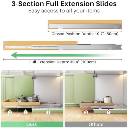 2Pack Pull Out Cabinet Organizer, Soft Close Wooden Slide Out Drawers for Pots, Full-extension Roll Out Shelves for Kitchen Cabinets, Pantry Organization, Bottom and Side Mount(21"W X 21"D x 3.4''H) - Image 5