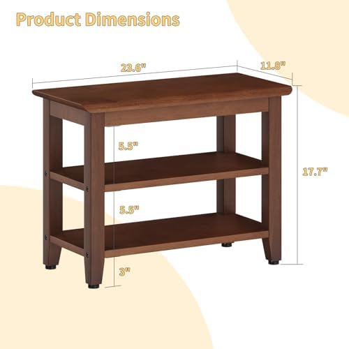 Wood Shoe Bench for Entryway,Bench with Shoe Rack,Storage Shoe Organizer for Hallway,Living Room,Bedroom (Brown, 23.62''W×11.81‘’D×17.71‘’H) - Image 2