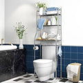 2-Tier Over The Toilet Storage, Freestanding Metal Bathroom Shelves, Above Toilet Storage Rack with Hooks and Paper Holder, Space-Saving, for Bathroom Restroom Laundry, Stainless Steel by BouPower