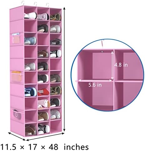 30 Section Hanging Shoe Organizer for Closet, Hanging Closet Organizer and Storage Space-Saving Foldable Clothes Shelf with Sturdy Hooks for Wardrobe, Dorm, Bedroom, Rv, Pink - Image 3