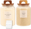 2 Pack Large Glass Flour and Sugar Containers with 132 Pantry Labels - 64 FL OZ Glass Canisters with Bamboo Airtight Lids - Farmhouse Glass Cookie Jars for Rice, Pasta, Cereal, Bath Salt by CZDYSM