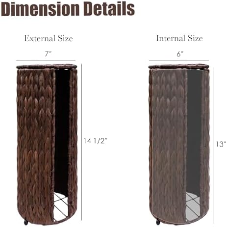PINXIURY Water Hyacinth Paper Roll Holder, Wicker Toilet Paper Holder Stand for Bathroom, Toilet Roll Holder Stand for Bathroom and Under Sink, 3 Rolls of Toilet Paper Storage, Coffee - Image 2