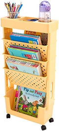 Yellow Rolling Office Paper Organizer, Mobile Book Cart Document Folder File Storage with Pen Holder, Slim Rolling Storage Cart Movable Bookshelf for Office, Dorm, Classroom, Nursery by CINPIUK