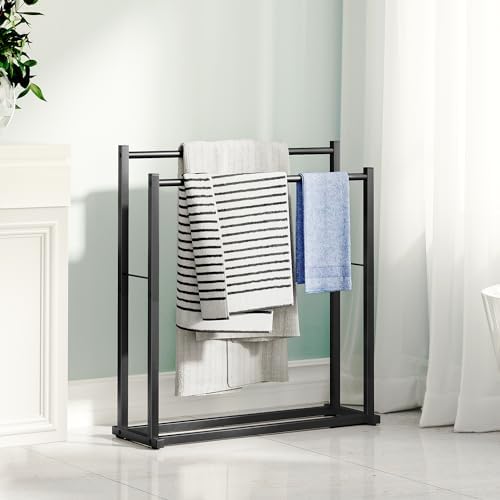 Honiter Towel Racks for Bathroom, 2 Tiers Wider Towel Drying Rack Outdoor, Free Standing Towel Rack, Pool Towel Blanket Stand and Display Rack for Oversized Bath Towels, Black - Image 2