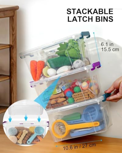 7Qt Storage Bins with Lids,6-Pack Clear Stackable storage containers with lids Buckle Latches.Perfect for LEGO, Crafts, Office Supplies, and Dorm Room Organization,Purple - Image 5