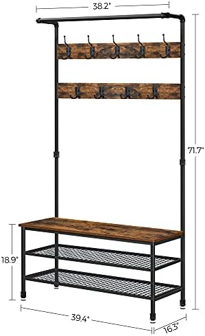 VASAGLE Coat Rack and Storage Bench, Hall Tree with 9 Hooks, Steel Frame - Image 6