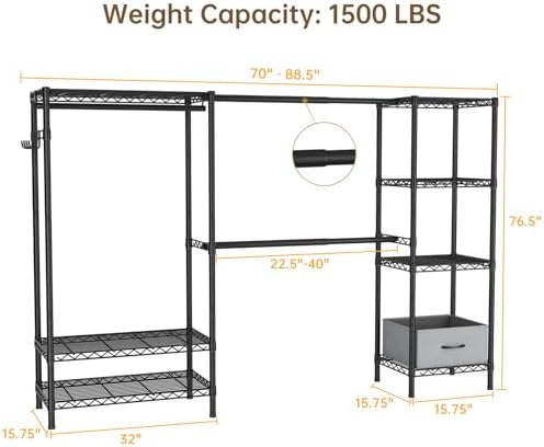 Golpart Heavy Duty Clothing Rack with Adjustable Shelves Clothes Wardrobe - Image 4