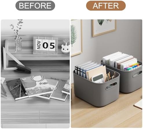 ORGIDOL 8 Pack Dark Grey Storage Bins with Lids Stackable Storage Container for Organizing, Storage Boxes with Handle for Shelves, Cute Organizer Bins for Craft, Snacks, 9.85x6.9x5.7 inch - Image 7