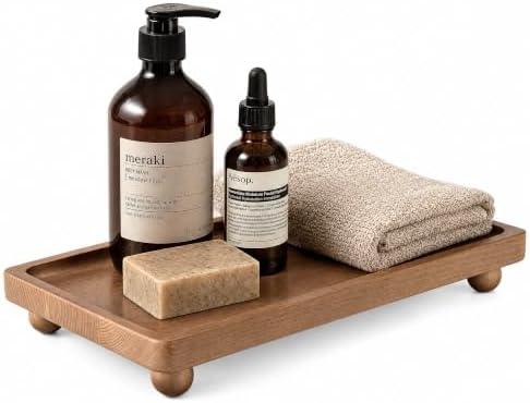 Pine Wood Farmhouse Bathroom Tray for Kitchen Counter, Vanity, Sink, Brown by EOSAHR