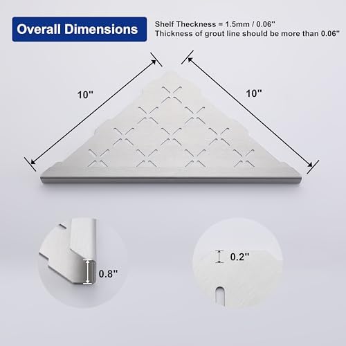 10" Corner Shower Shelf, 2-Pack Shower Shelves SUS304 Stainless Steel Bathroom Shelves for Tile Walls, Recessed Corner Shelf Organizer Rack, No Drilling (Brushed) - Image 2
