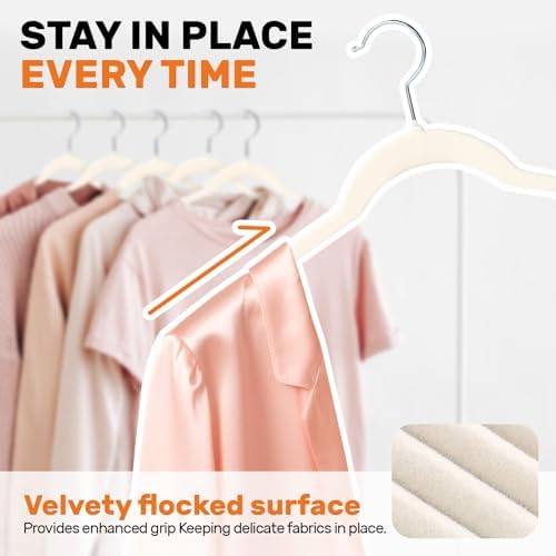 Sishynio Velvet Shirt Hangers 30 Pack, Slim Felt Hangers Beige - Image 2