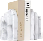 LIN CHUAN Heavy Duty Bookends for Shelves, Set of 2, Marble White Look by LINCHUAN