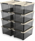 8 Pack Clear Black Plastic Storage Bins with Khaki Lids, Small Latching Storage Boxs with Handle, Stackable Containers for Organization (5 Quart) by YYXB